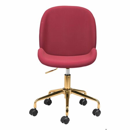 HOMEROOTS 85.6 x 55.1 x 66 in. Contemporary Red Velvet & Gold Rolling Office Chair 394949